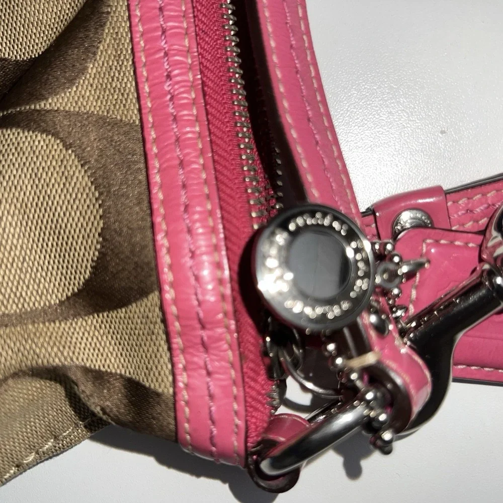 Coach Pink Beige Tan Signature Stripe Convertible Shoulder Bag